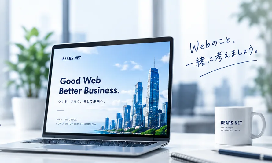 BEARS NETのノートPCとマグカップ